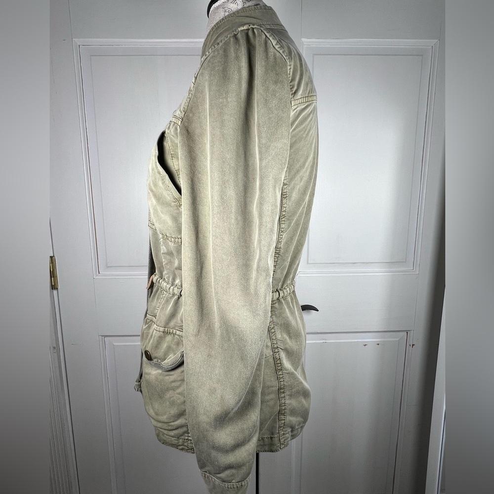 Hinge Cargo Utility Army Green Drawstring Waist Drapey Jacket Super Soft Sz XS - Picture 4 of 8